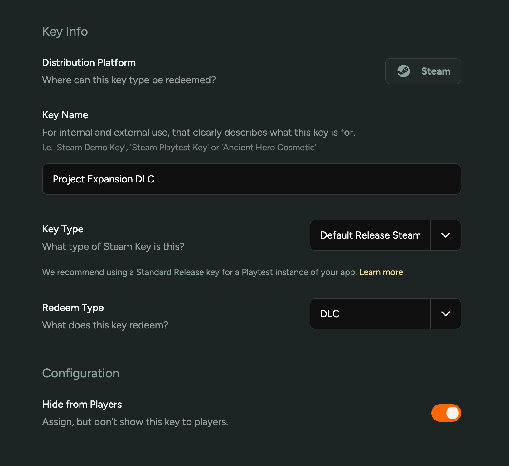 Key Type Configuration