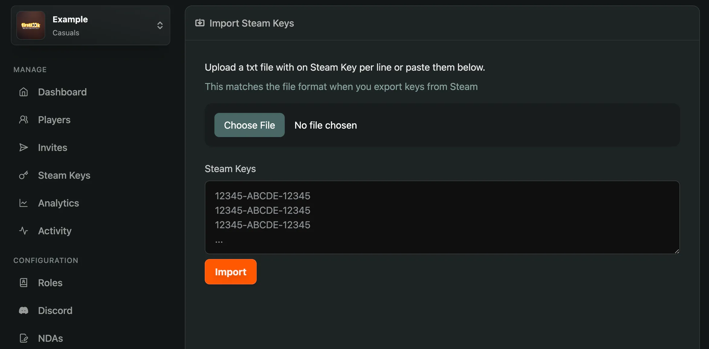 Import Steam Keys