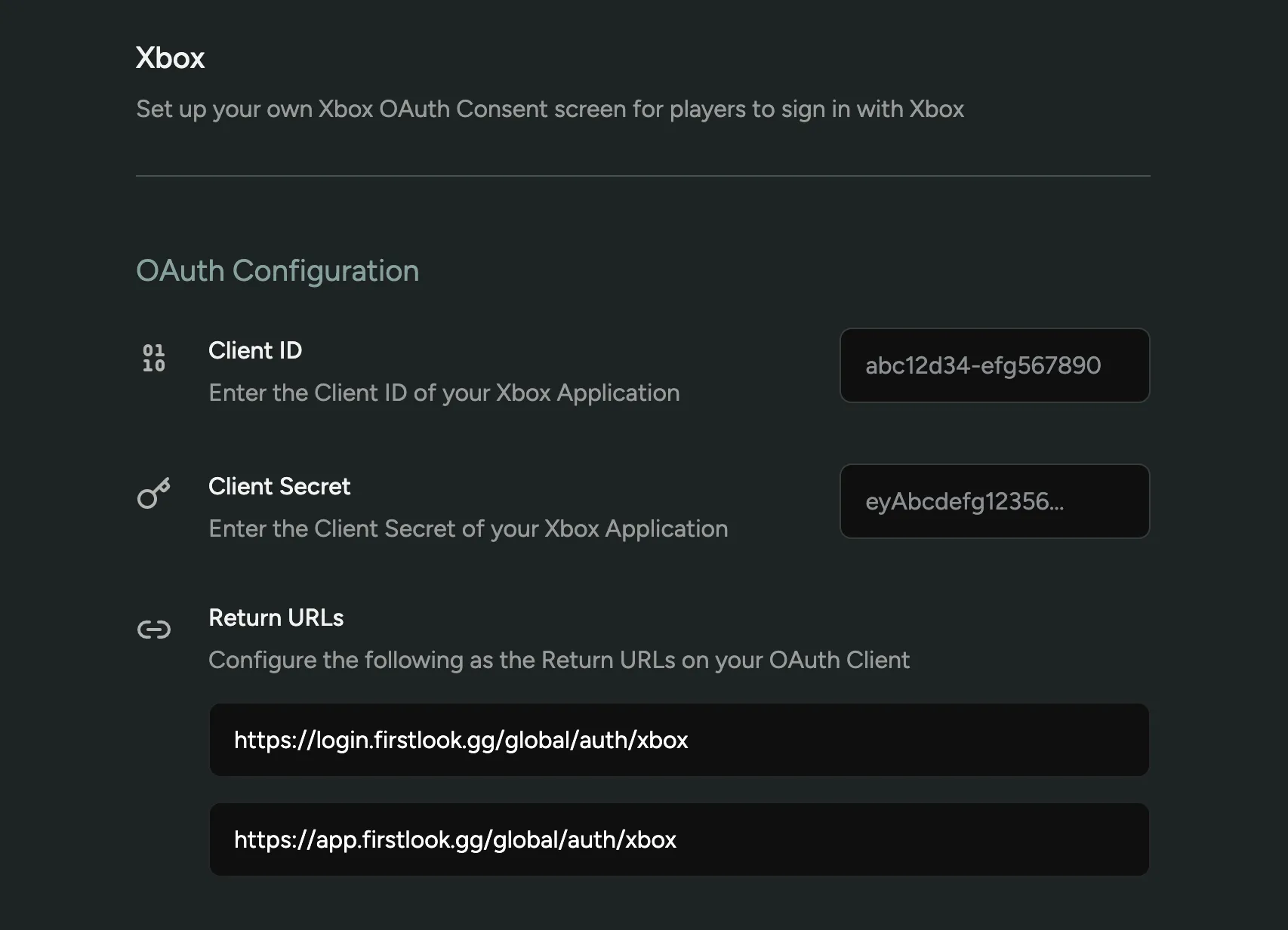 Xbox OAuth Configuration